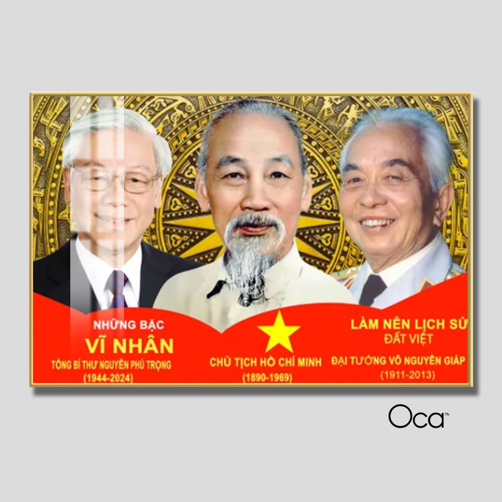 Tấm tranh Bác Hồ - Bác Giáp - Bác Trọng | Khung hợp kim cao cấp | Mã T0478 | Oca