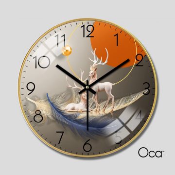 Đồng hồ đôi hươu tài lộc | Tráng gương | Mã D0007 | Oca